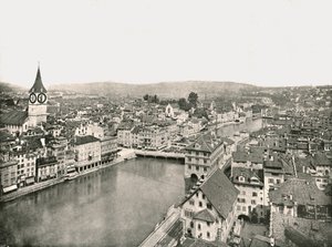 Limmat-joen jakamat Grosse Stadt ja Kleine Stadt, Zürich, Sveitsi, 1895. tekijältä Unbekannt