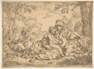 Pyhä perhe Pyhän Johannes Kastajan kanssa, kopio Cantarinin mukaan, n. 1639-1648 tai sen jälkeen. tekijältä Unbekannt