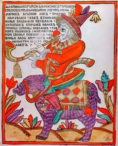 The Jester Farnos the Red Nose, Lubok print, 17th century tekijältä Unbekannt