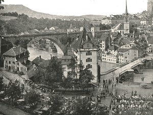Nydeggbrücke ja karjamarkkinat, Bern, Sveitsi, 1895. tekijältä Unbekannt