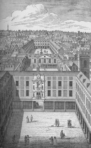 Vanha St. Thomass -sairaala Bermondseyssa, joka korvasi aikaisemmat luostarirakennukset vuonna 1701, tekijältä Unbekannt