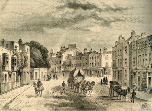 Vanha Vauxhallin kylä, jossa on sisäänkäynti puutarhaan, vuonna 1825, n. 1878. tekijältä Unbekannt