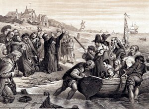 Pilgrim-isät lähtevät Delft Havenista matkallaan Amerikkaan, heinäkuussa 1620 1878 tekijältä Unbekannt