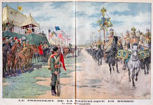 Tasavallan presidentti tarkastelee Venäjän joukkoja, Krasnoje Selo, Venäjä, 1914 tekijältä Unbekannt