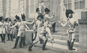 Preussin jalokaarti teroitti miekkansa Ranskan Berliinin-suurlähetystön portailla, 1896 tekijältä Unbekannt