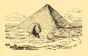 Kuningas Khufun pyramidihauta ja suuri sfinksi Gizehissä, Egyptissä, vuodelta 1930. tekijältä Unbekannt