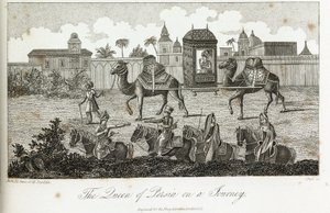Kamelien kantama Persian kuningatar, n. 1810-1829 tekijältä Unbekannt