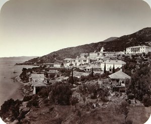 Rossikon St Panteleimon -luostari Athos-vuorella, Kreikassa, 1860-luku tekijältä Unbekannt