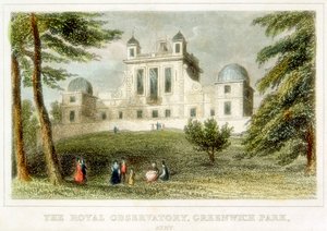 Royal Greenwichin observatorio, Flamsteed House, Greenwich Park, Lontoo, n. 1835 tekijältä Unbekannt