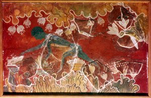 Saffron-Gatherer-fresco Minoan Royal Palacesta, Knossoksesta, Kreetalta. c15-luvulla eaa tekijältä Unbekannt