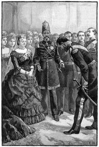 Persian shaahi esittelemässä pukunsa kuningatar Victorialle Windsorissa, 1800-luvun puolivälissä tekijältä Unbekannt