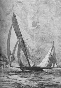 Shamrock ja Columbia kilpailevat Americas Cupista, 1899 1906 tekijältä Unbekannt