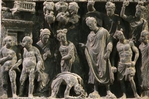 Victoria and Albert Museum. Relief, joka osoittaa yrityksen Buddhan elämään. 100-200. Liuske. Gandhara / Luoteis-Pakistan. Yhdistynyt kuningaskunta tekijältä Unbekannt