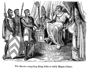 Paronit pakottivat kuningas Johanneksen 1167-1216 ratifioimaan vuoden 1215 Magna Cartan tekijältä Unbekannt