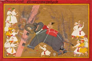 Elefantti Khanderao Bahadur tappaa Sham Mahavatin, Ka. 1700. tekijältä Unbekannt