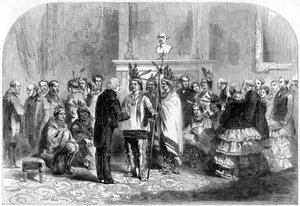 Yhdysvaltain presidentti houkutteli vihamielisiä heimoja kättelemään, 1858 tekijältä Unbekannt
