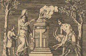 Oinasuhri, jota pitelee alaston mies oikealla, hupullinen pappi vasemmalla..., n. 1515-1600. tekijältä Unbekannt