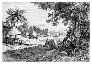 Sawin kylä, Car-Nicobar, Nicobar saaret, Intia, 1895 tekijältä Unbekannt