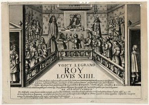 Tämän on hyvä kuningas Ludvig XIV:n sisäpuoli. Kuningas pitää yleisötilaisuuden, 1668. Noorderkerkissä Hoornissa tekijältä Unbekannt