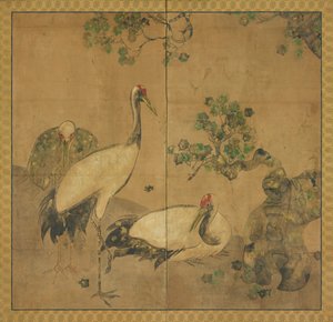 Kolme nosturia puun alla, Edo-kausi, 1615-1868. tekijältä Unbekannt
