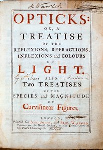 Englantilaisen tiedemiehen ja matemaatikon Isaac Newtonin Opticksin otsikkosivu, 1794 tekijältä Unbekannt