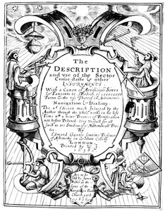 Edmund Gunterin Sektorin kuvaus ja käyttö, 1636, nimisivu tekijältä Unbekannt