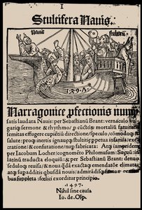 Sebastian Brantin kirjan Hullujen laiva, 1497, nimisivu. tekijältä Unbekannt