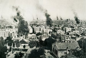 Traaginen viikko 1909, Luostarien tulipalo. Kuva julkaistu La Actualidad -lehdessä. Barcelona, ​​Espanja tekijältä Unbekannt