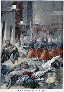 Joukot yrittävät raivata katuja juutalaisten vastaisten mellakoiden aikana, Alger, Algeria, 1898 tekijältä Unbekannt