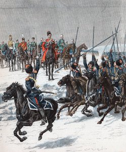 Tsaari Nikolai II arvioi kasakat, Venäjän ja Japanin sota, 1904-5 tekijältä Unbekannt