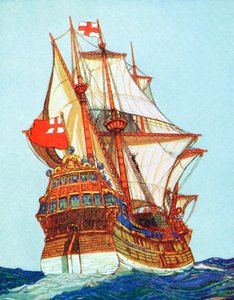 Yksityisten ja tutkimusmatkailijoiden käyttämän tyyppinen Tudor-laiva, 1400-1500-luku tekijältä Unbekannt