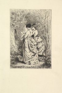 Kaksi nuorta naista puutarhassa, 1873-74. tekijältä Unbekannt