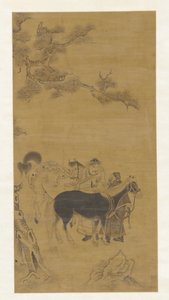 Kaksi miestä ja kaksi hevosta männyn alla, Qing-dynastia, 1700-luku. tekijältä Unbekannt