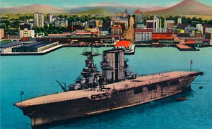 Yhdysvaltain laivaston lentotukialus ankkurissa Broadwayn juurella. San Diego, Kalifornia, 1941 tekijältä Unbekannt