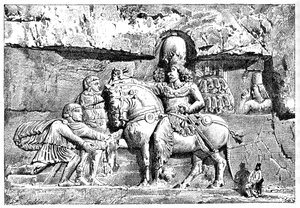 Valerian Saporin jaloilla, Kuninkaalliset haudat Naksh-I-Rustemissa, Persepolis, Iran, 1895 tekijältä Unbekannt