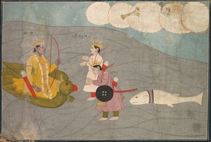 Vanasuras Sons Submit to Krishna: Kohtaus Krishna Lilan Aniruddha Usha -osastosta, n. 1840. tekijältä Unbekannt