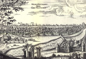 Velikiy Novgorod -kuva Adam Oleariuksen matkoista Moskovan suurelle herttualle ja Persian kuninkaalle, 1656 tekijältä Unbekannt