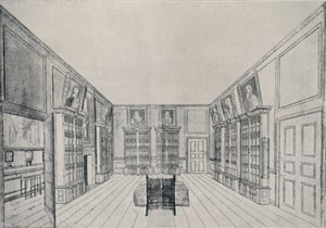 Näkymä sisäänpäin katsottuna Samuel Pepys -kirjastosta York Buildingissa, 1928 tekijältä Unbekannt