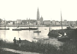 Näkymä joen yli katedraalille, Antwerpen, Belgia, 1895. tekijältä Unbekannt