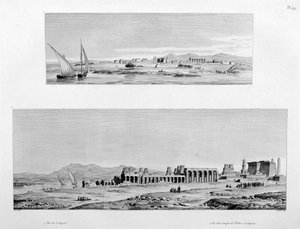 Näkymä Luxoriin ja Theban temppeliin Luxorissa, Egyptissä, 1808 tekijältä Unbekannt