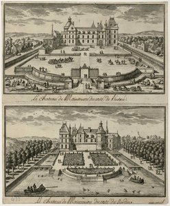 Näkymä Château de Maintenonin sisäänkäynnistä ja puutarhasta, 1600-luku. tekijältä Unbekannt