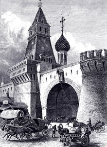 Näkymä Nikolskaja-tornille ja asevarastoon Moskovassa, noin 1860 tekijältä Unbekannt