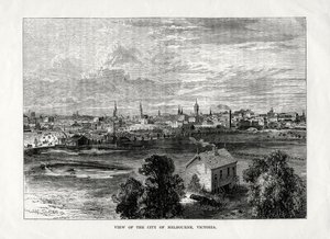 Näkymä Melbournen kaupunkiin, Victoria, Australia, 1877 tekijältä Unbekannt