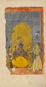 Vishnu valtaistuimelle prinssillisen palvojan kanssa seisomassa hänen edessään, 1700-1725 tekijältä Unbekannt