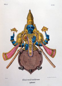 Vishnu, yksi hindujen kolminaisuuden trimurtin jumalista, 1828 tekijältä Unbekannt