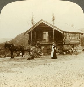 Odottaa matkustajia tiellä lähellä Bolkesjoa, Norja, c1905. tekijältä Unbekannt