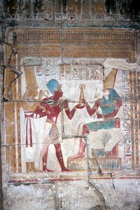 Sethos I:n tapetti ennen Horusta, Sethos I:n temppeli, Abydos, Egypti, 19. dynastia, n. 1280 eaa. tekijältä Unbekannt