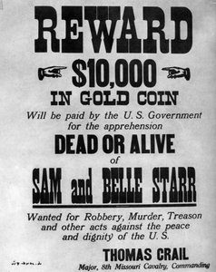Etsitään juliste lainsuojattomille Sam ja Belle Starrille, c1880-1886 1954 tekijältä Unbekannt