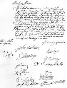 Valtioneuvoston määräys Lontoon lordipormestarille, jossa hän ja aldermenit osallistuvat Oliver Cromwellin julistamiseen Englannin, Skotlannin, Irlannin ja Dominioiden liittovaltion Lord Protectoriksi 19. joulukuuta tekijältä Unbekannt