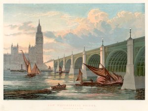 Westminster Bridge, Lontoo, katsottuna Thamesin etelärannalta, 1858 tekijältä Unbekannt